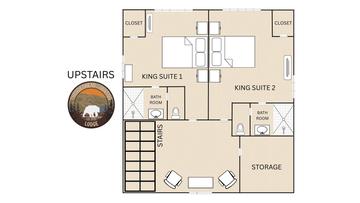 Thunderhead Mountain Lodge Upstairs Floor Plan Upstairs floor plan for Smoky Mountains cabin rental Thunder Mountain Lodge.
